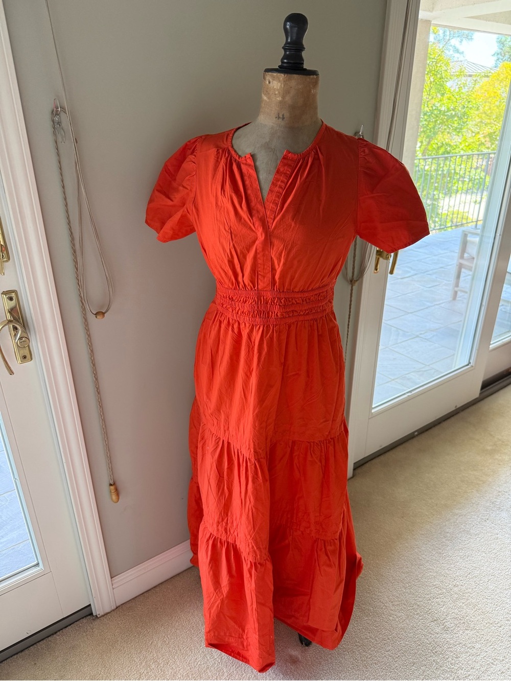 Quince Orange Tiered Maxi Dress with Smocked Waist